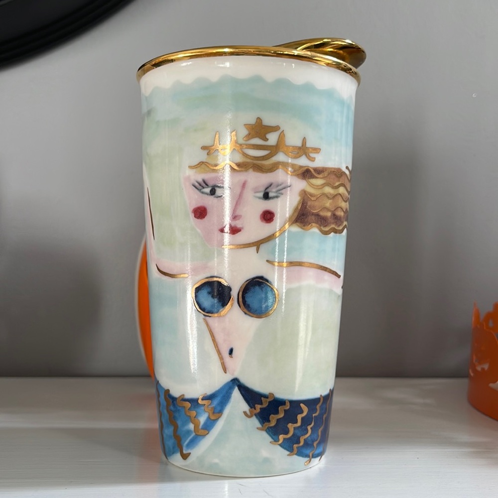 Starbucks Blue and Gold Mermaid Porcelain Tumbler